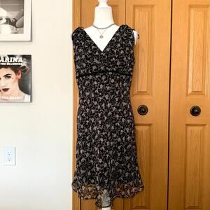 Vintage 90s DBY Fitted Cocktail Dress Womens 11/12 Black Floral V Neck Coquette